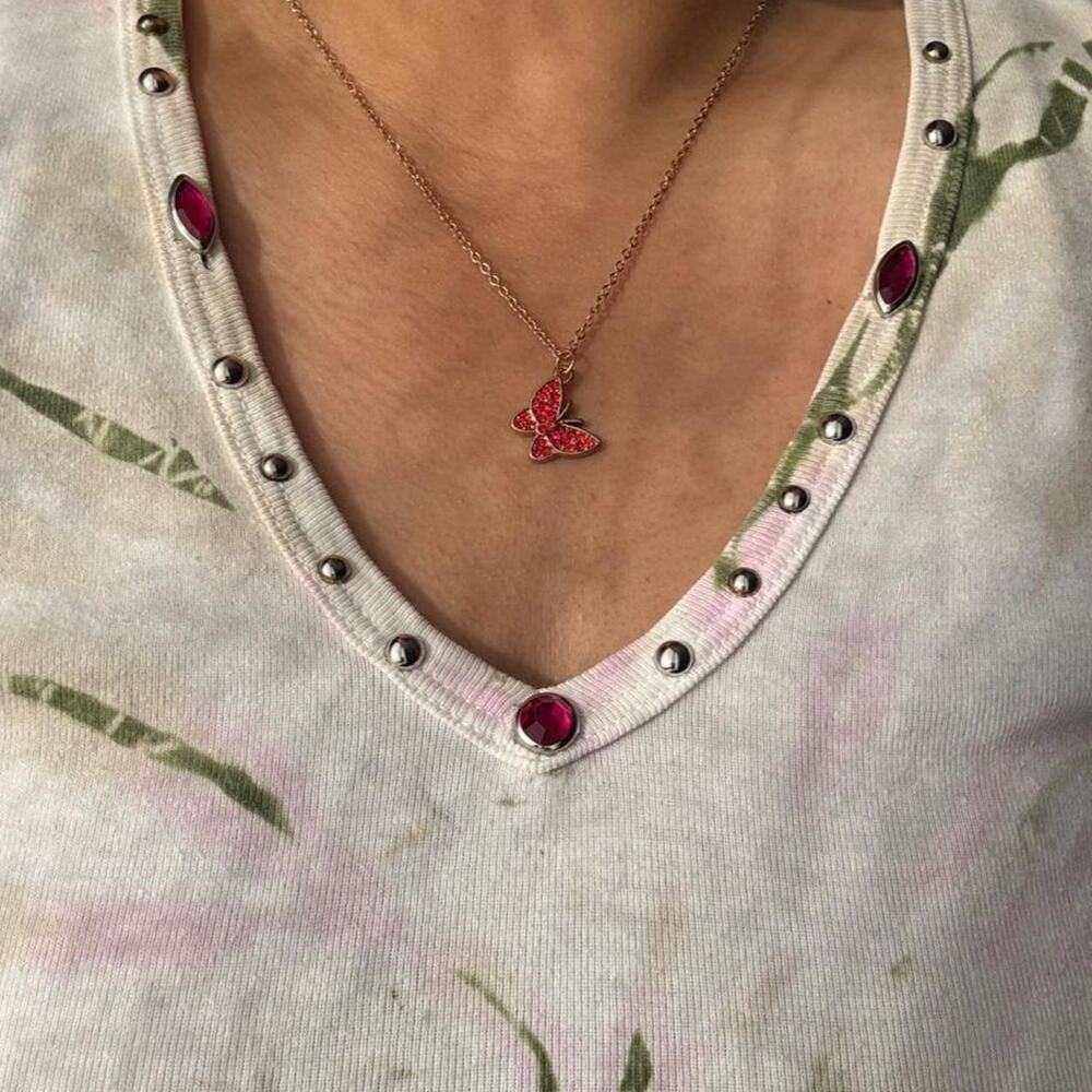 Red bedazzle butterfly necklace with